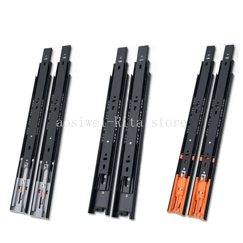 

Направляющие для ящиков с шарикоподшипниками с мягким закрыванием, 45 мм, 3 раза, полный выдвиг, боковое крепление, грузоподъемность 45 кг, направляющая для мебели