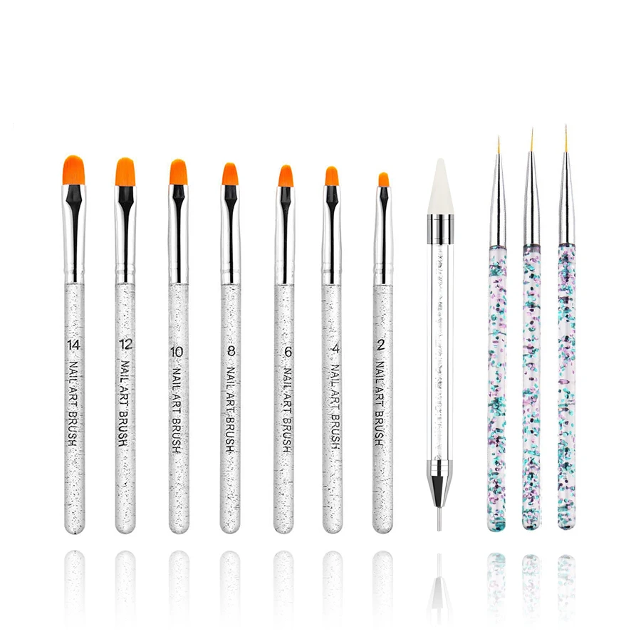 مجموعة فرش أظافر جل بالأشعة فوق البنفسجية 7/11 قطعة، فرشاة جل بولي تمديد، أطراف فنية للأظافر، مجموعة أقلام فرشاة رسم الأظافر