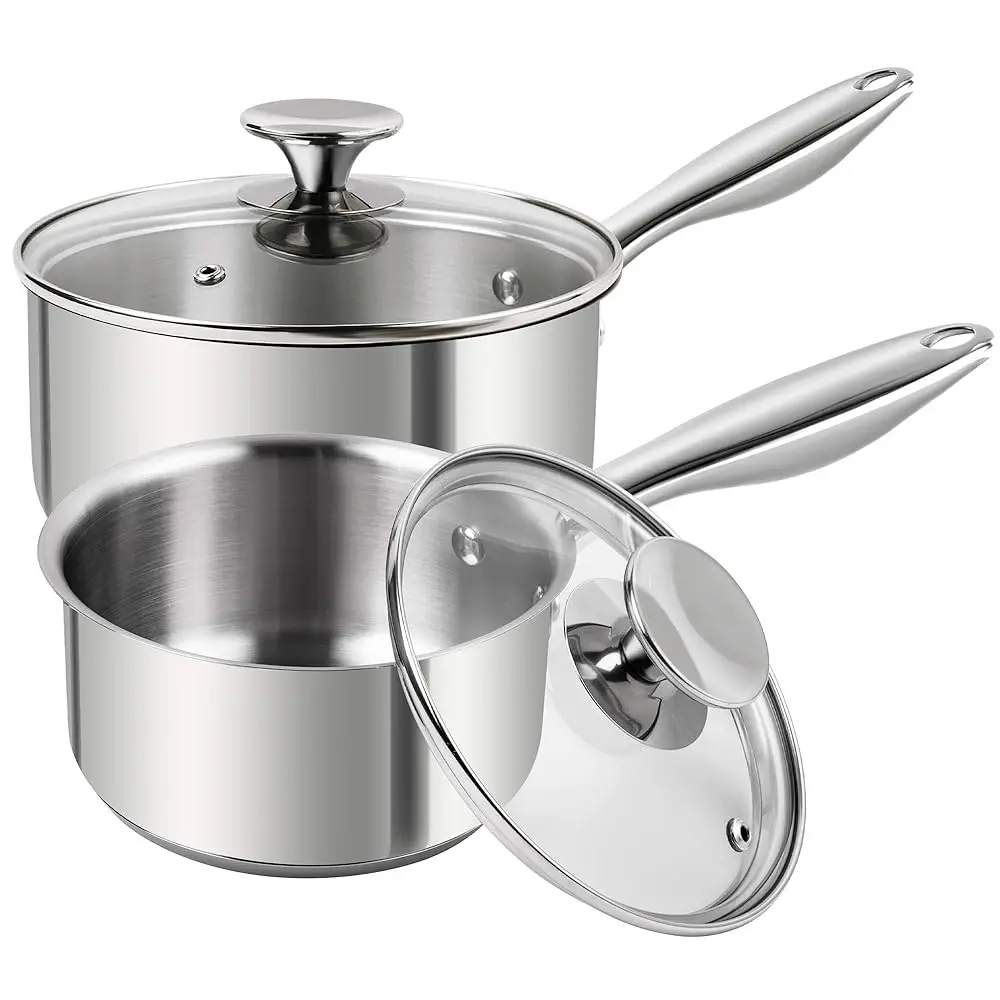 

MICHELANGELO 304 Stainless Steel Milk Pot/cooking Pot Set 1QT+2QT Triple Composite Pot Bottom Can Be Directly Put Into The Oven