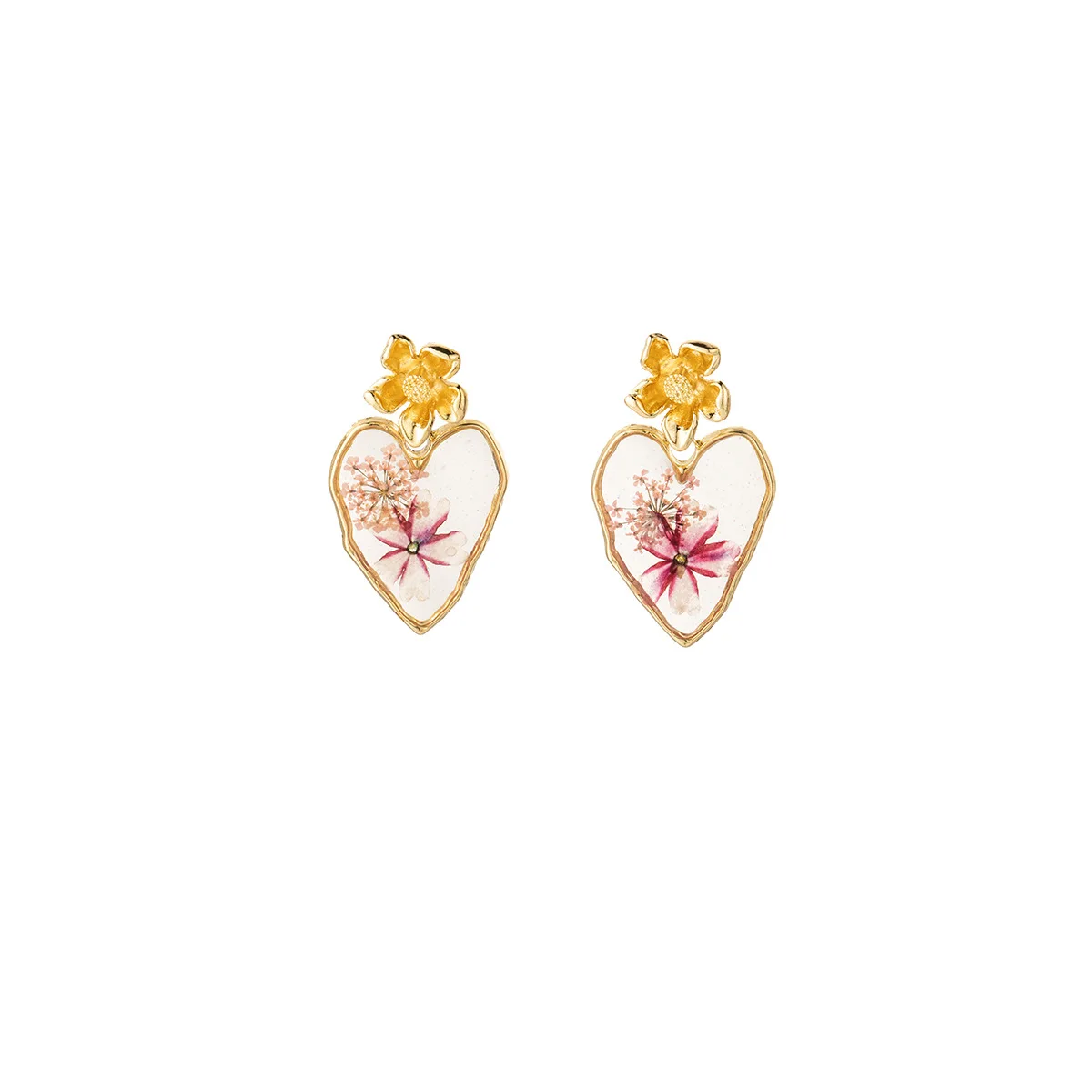 Heart Shaped Dried Flower Pendant Earrings Women Piercing Charm Glass Resin Girls' Party Jewelry Gifts