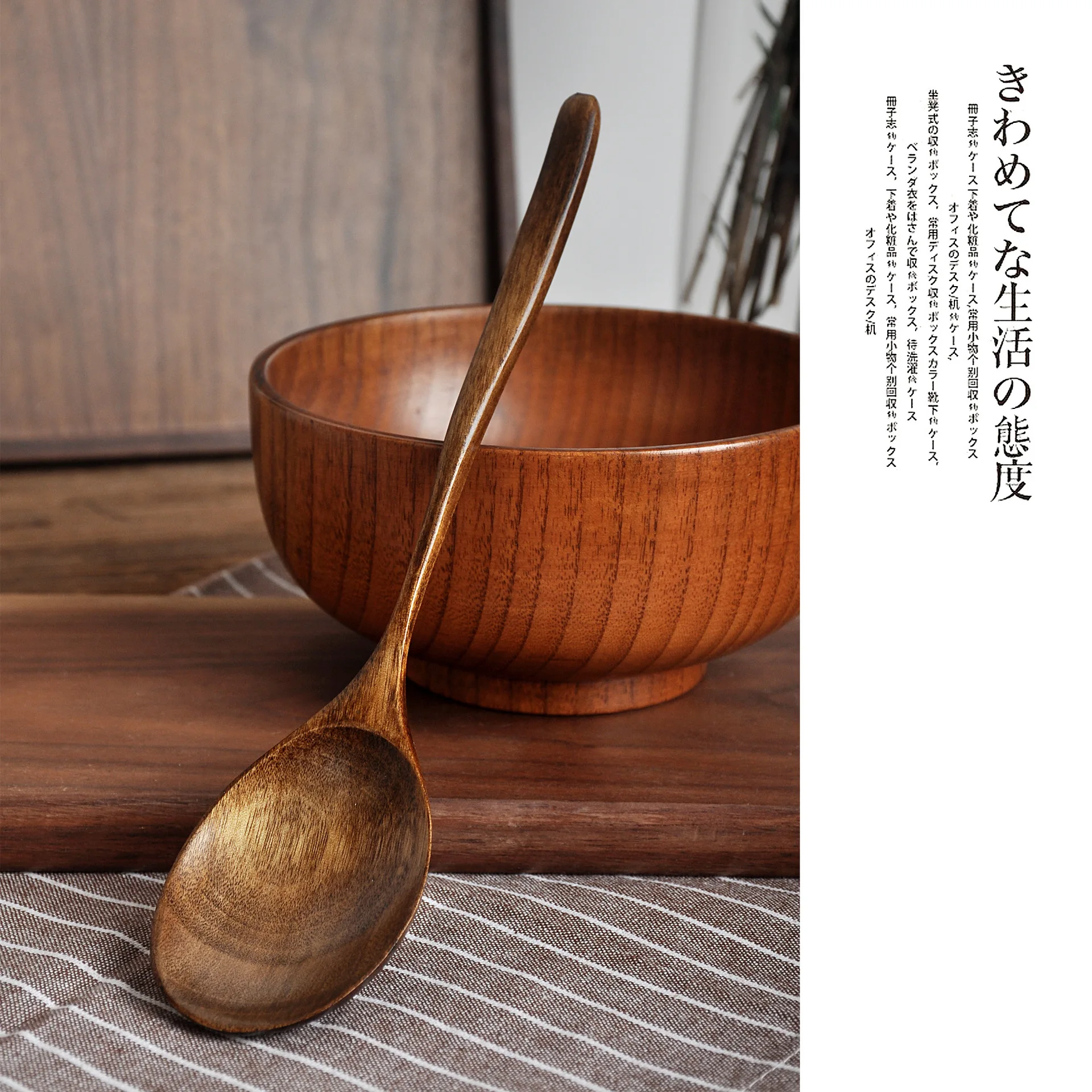 Premium Natural Nanmu Wood Soup Spoon Large Long Handle Rice Ladle for Bar Cafe Restaurant Heavy Duty Japanese Style