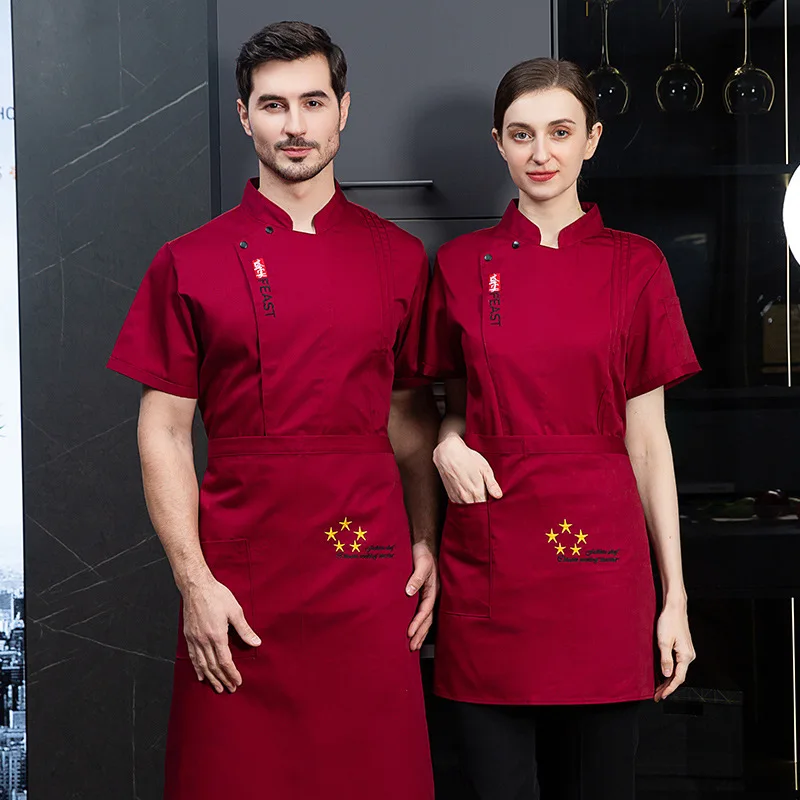 Uniforme da cuoco estate traspirante cottura cucina abiti da lavoro manica corta da uomo sottile plus-size ristorante cucina vestiti lunghi Sl