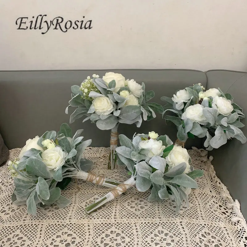 EillyRosia T Blue Cascading เจ้าสาวด้วย Gypsophila ผ้าไหมริบบิ้น Calla Lily น้ำตกดอกไม้งานแต่งงานที่ไม่ซ้ำกันออกแบบใหม่