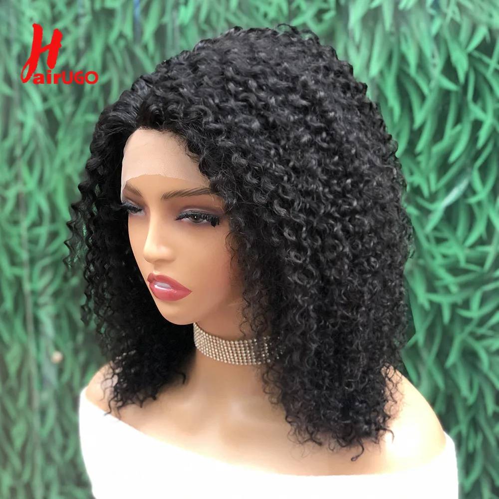 Side Part Lace Kinky Curly Human Hair Wig T Lace Part Frontal Wigs For Women Remy Brazilian Curly Human Hair Wigs 14 Inches 180%