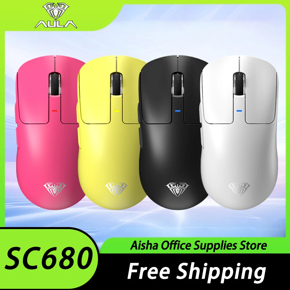 

AULA SC680 Wireless Mouse PAW3395 Sensor Three Mode 8K FPS Gaming Mouse 500mAh Long Battery Life Ergonomics Pc Gamer Office Mac