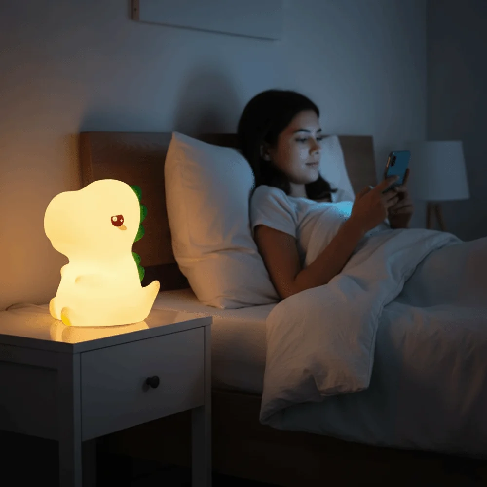 ضوء دافئ على شكل ديناصور من السيليكون ضوء ليلي USB شحن مستشعر لمس ناعم مصباح كرتوني قابل لإعادة الشحن LED مصباح ليلي ديكور