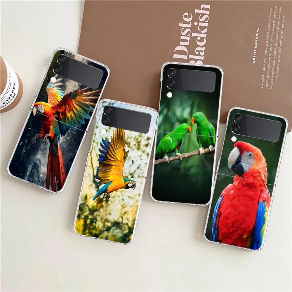 Phone Case For Samsung Galaxy Z Flip 7 6 5 4 3 Z Flip3 Flip4 Flip5 Flip6 Flip7 Transparent Cover Parrot Bird