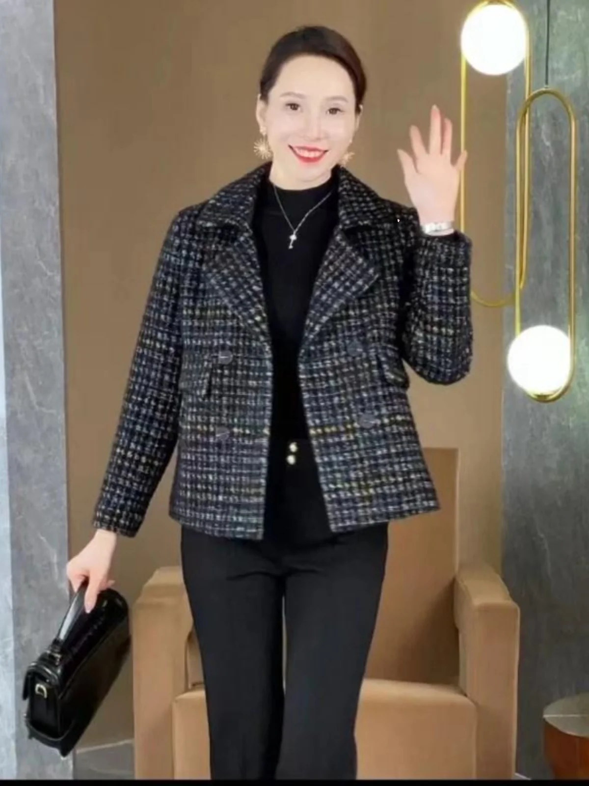 

Модный клетчатый жилет из искусственного меха для женщин среднего возраста, осенняя верхняя одежда, кардиган из утолщенного полиэфирного волокна, легкое пальто