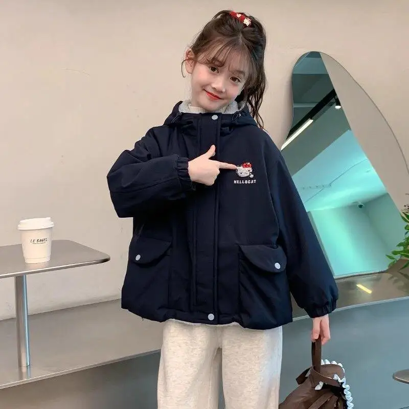 

Sanrio Thickened and Plush Girls' Outerwear Autumn/winter 2025 New Style Western-style Children's Winter Clothing Hello Kitty
