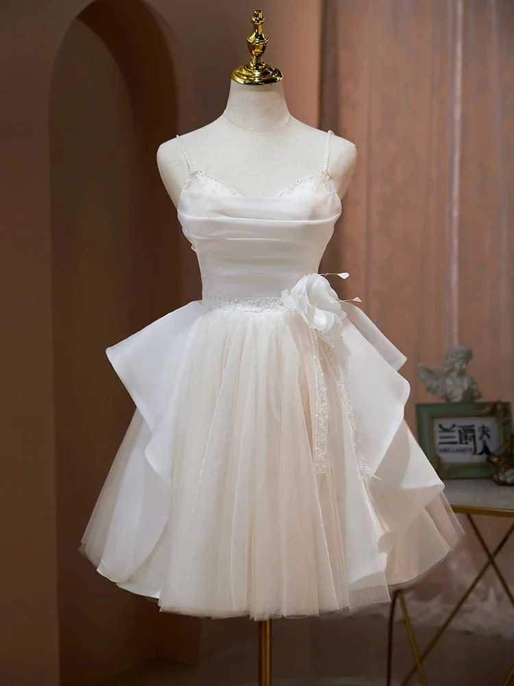 

Короткое тюлевое платье трапециевидной формы для встречи выпускников для подростков, вечернее платье-спагетти для выпускного вечера, мини-коктейльное платье с 3D цветком для женщин