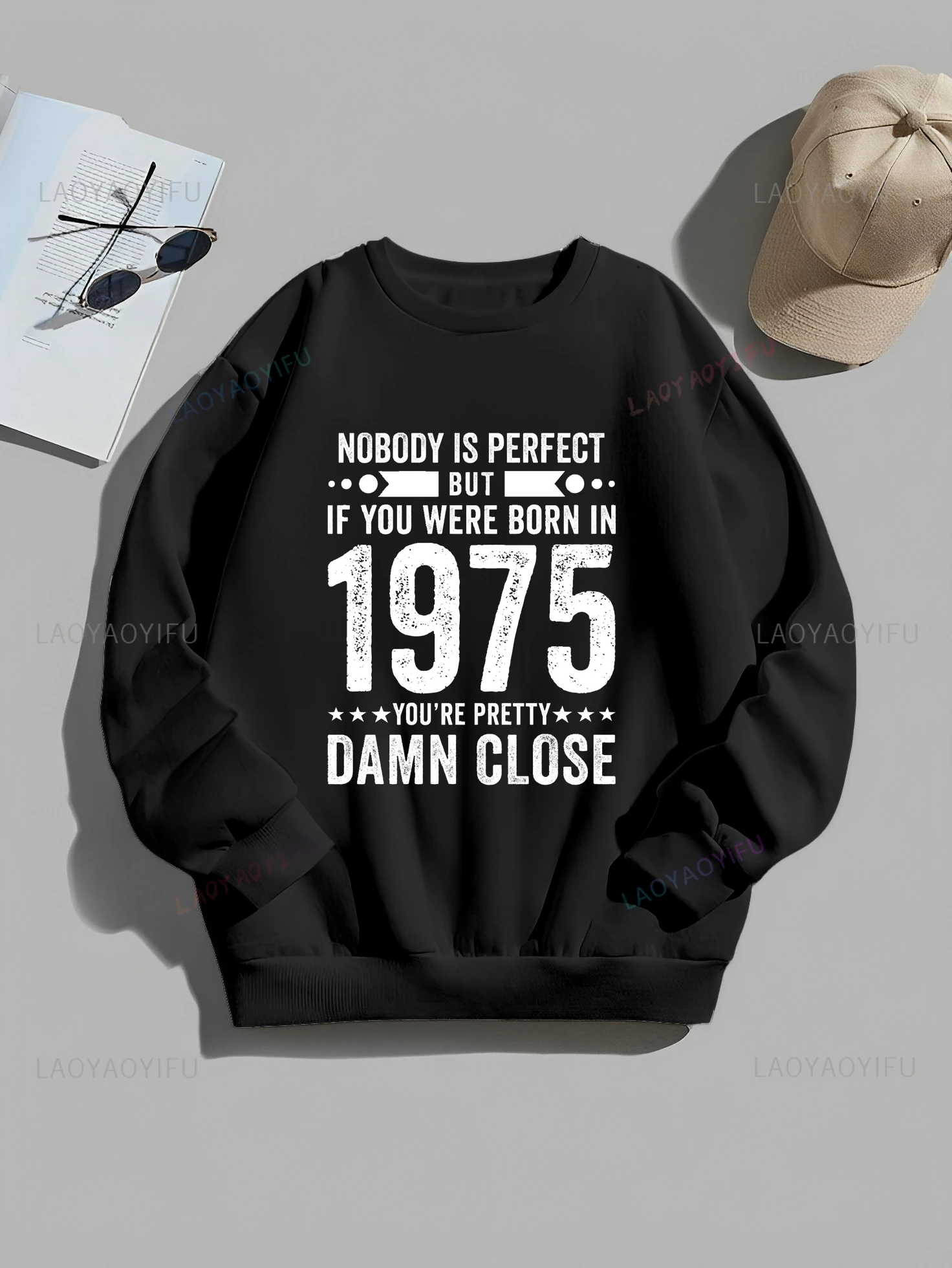 Born in 1975 Printed Hoodie, Unisgender Birthday Gift, Autumn and Winter Daily Street Wear, Casual Loose Crewneck Hoodie