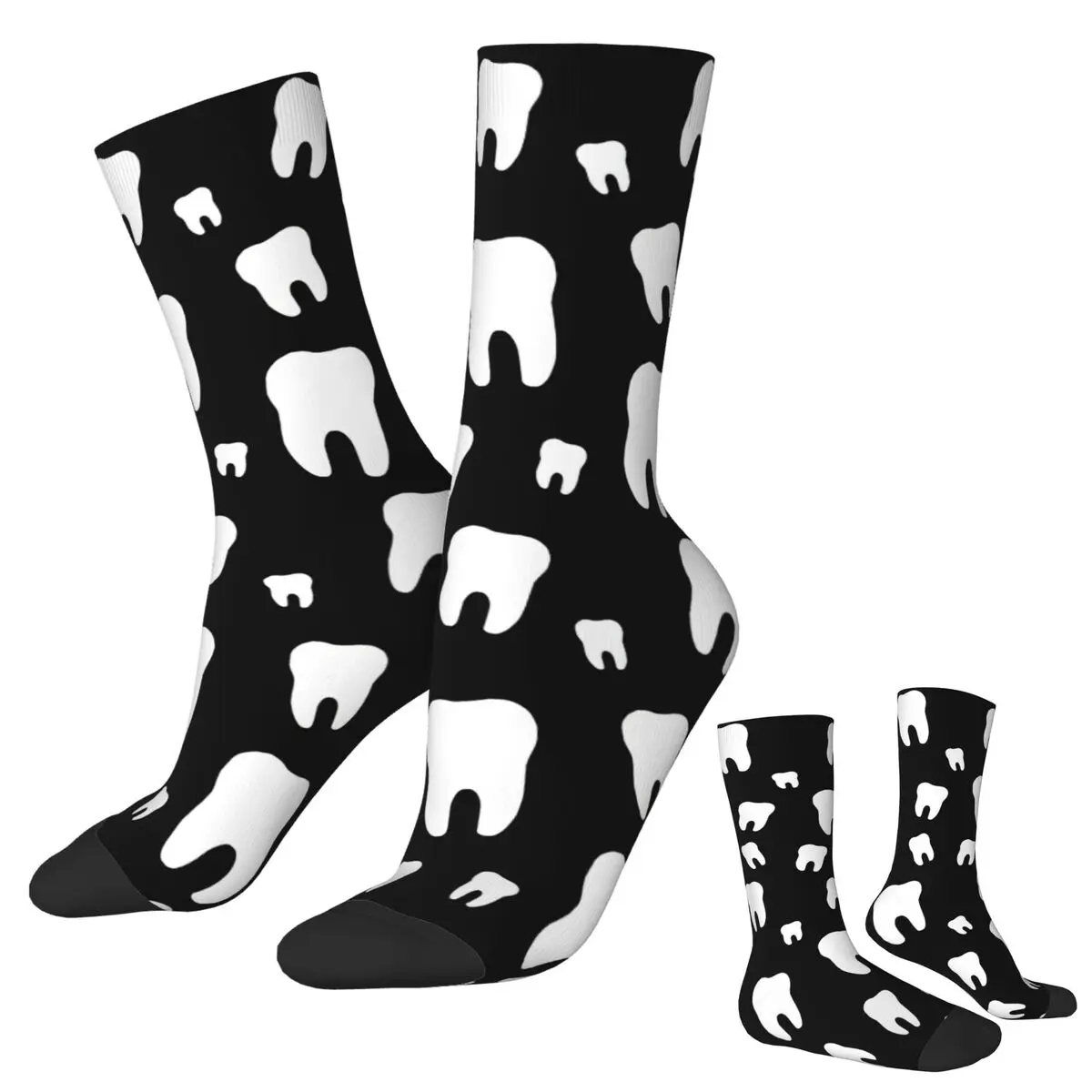 Dentes padrão dental meias harajuku meias super macias durante toda a temporada meias longas acessórios para presentes de natal da mulher do homem