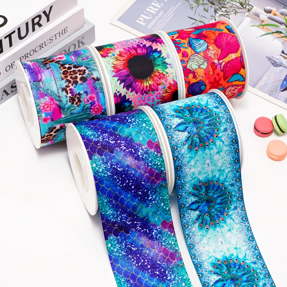 5 Yards Flower Butterfly Peacock Printed Grosgrain Ribbons For Bows DIY Craft Decoration Packaging Supplies. 79827