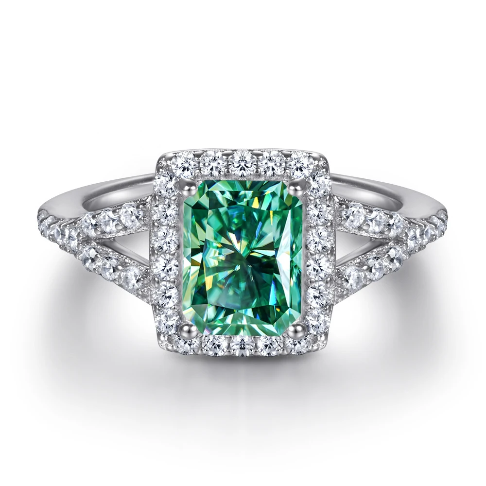 

FIRERING 100% True 1ct Teal Moissanite Ring 5x7MM Radiation Cut GRA Certificate Women Anniversary Jewelry Gift S925 Silver