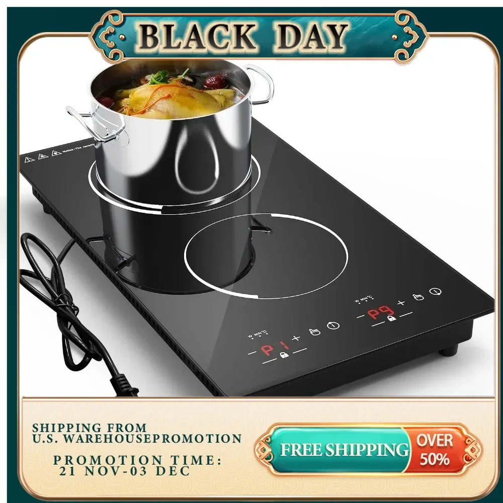 

Double Induction Cooktop,12 inch Portable Electric Stove Top, Countertop and Built-in Induction Cooktops Plug in,Child Lock