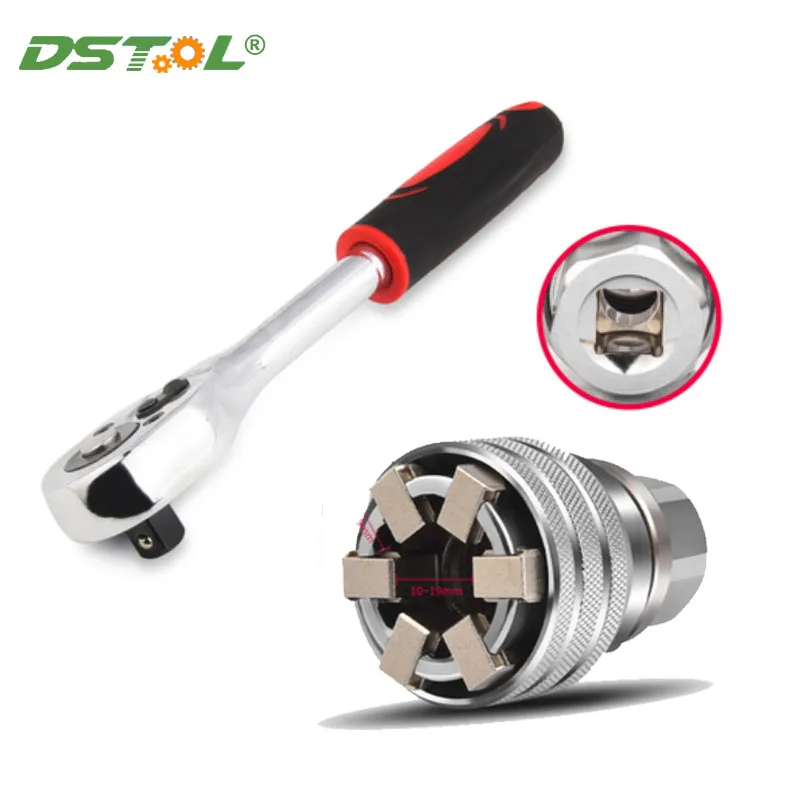 

Universal Sleeve Adaptive Wrench, All-Fitting Multi Drill Attachment Universal Socket Drive Wrench Repair Tools 10-19mm