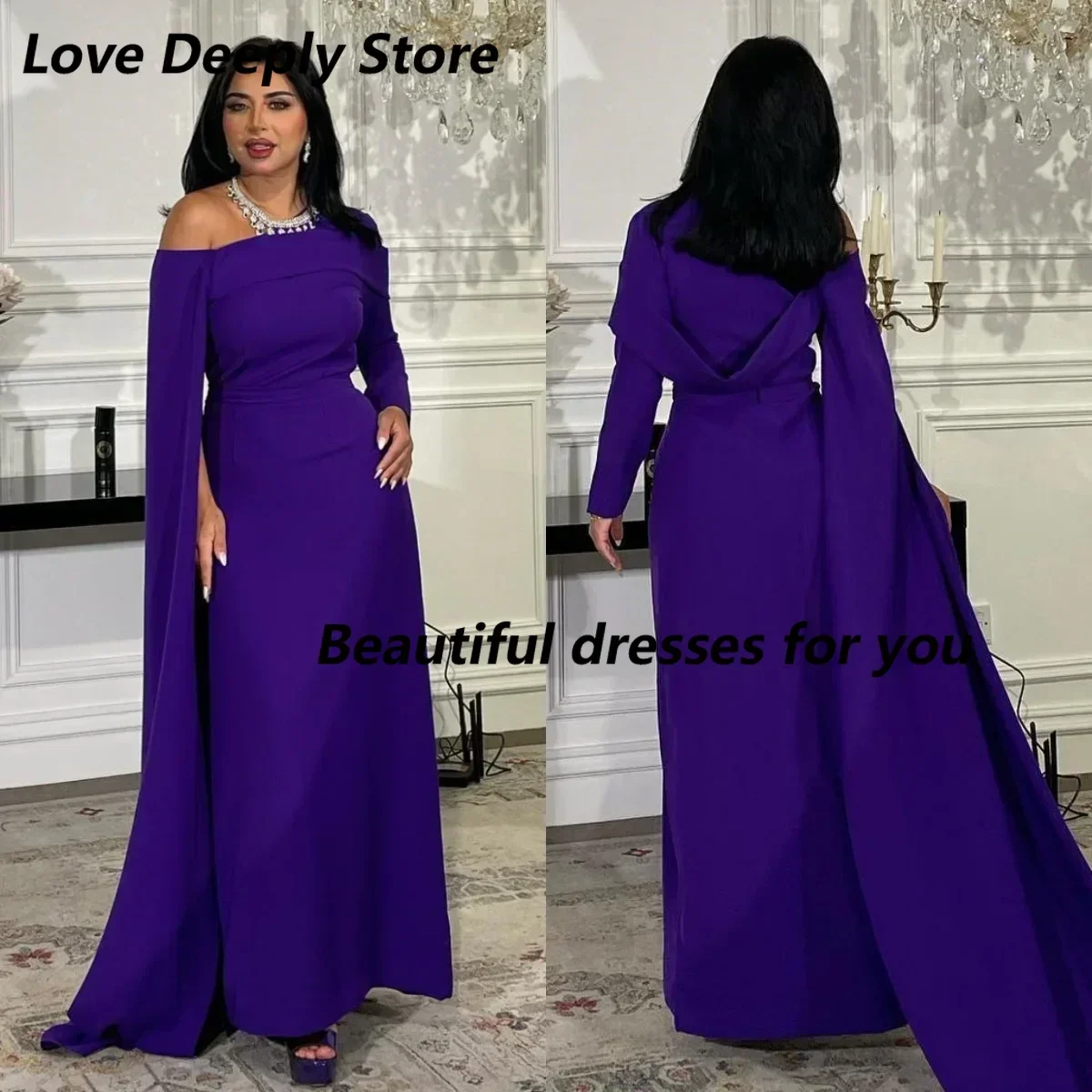 

Customized Off-the-shoulder Prom Dress Women Pleated Long Sleeve Party Evening Dresses Saudi Arabia Special Occasion Gowns