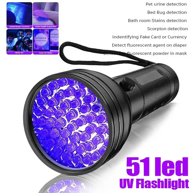 395nm UV 51 LED Flashlight Blacklight Aluminium Alloy Torch Outdoor Waterproof hunt Scorpion Money Detector Tools UV Lamp