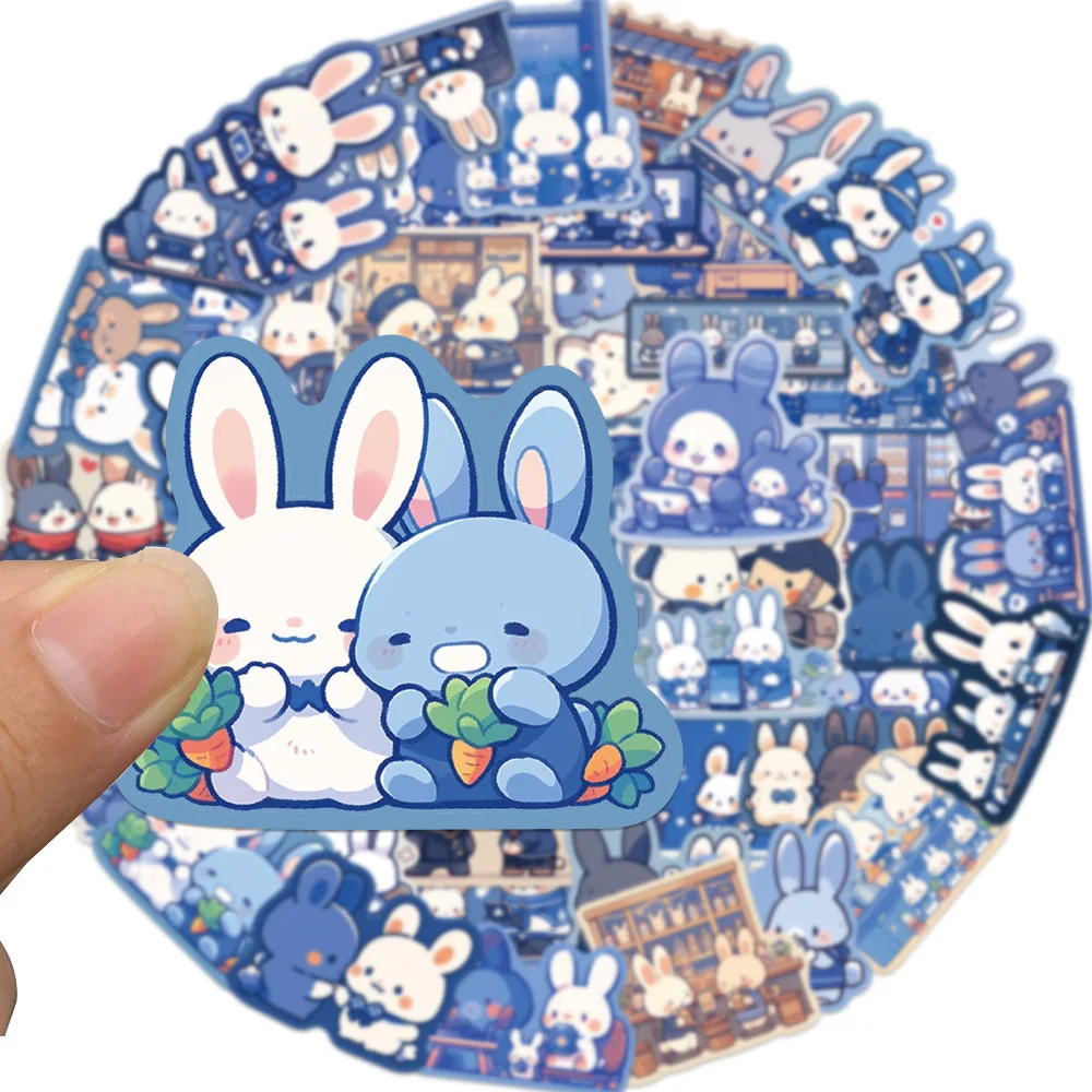 Blue Bunny Stickers 50 Pcs Blue Stickers Aesthetic for Laptop Scrapbook Phone Luggage Water Bottles Journal Stickers Waterproof