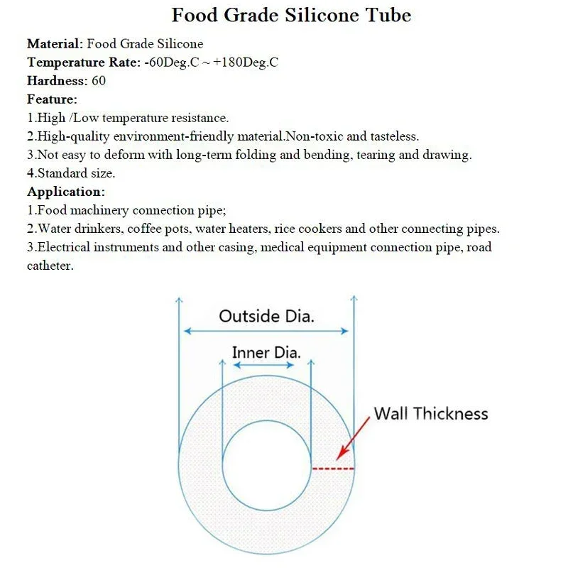 Soft Food Grade Silicone Rubber Hose Flexible Silicone Tube -60℃~180℃ Diameter 0.5 1 2 4 5 6 7 8 9 10 11 12 14 16 18 20 30 50mm