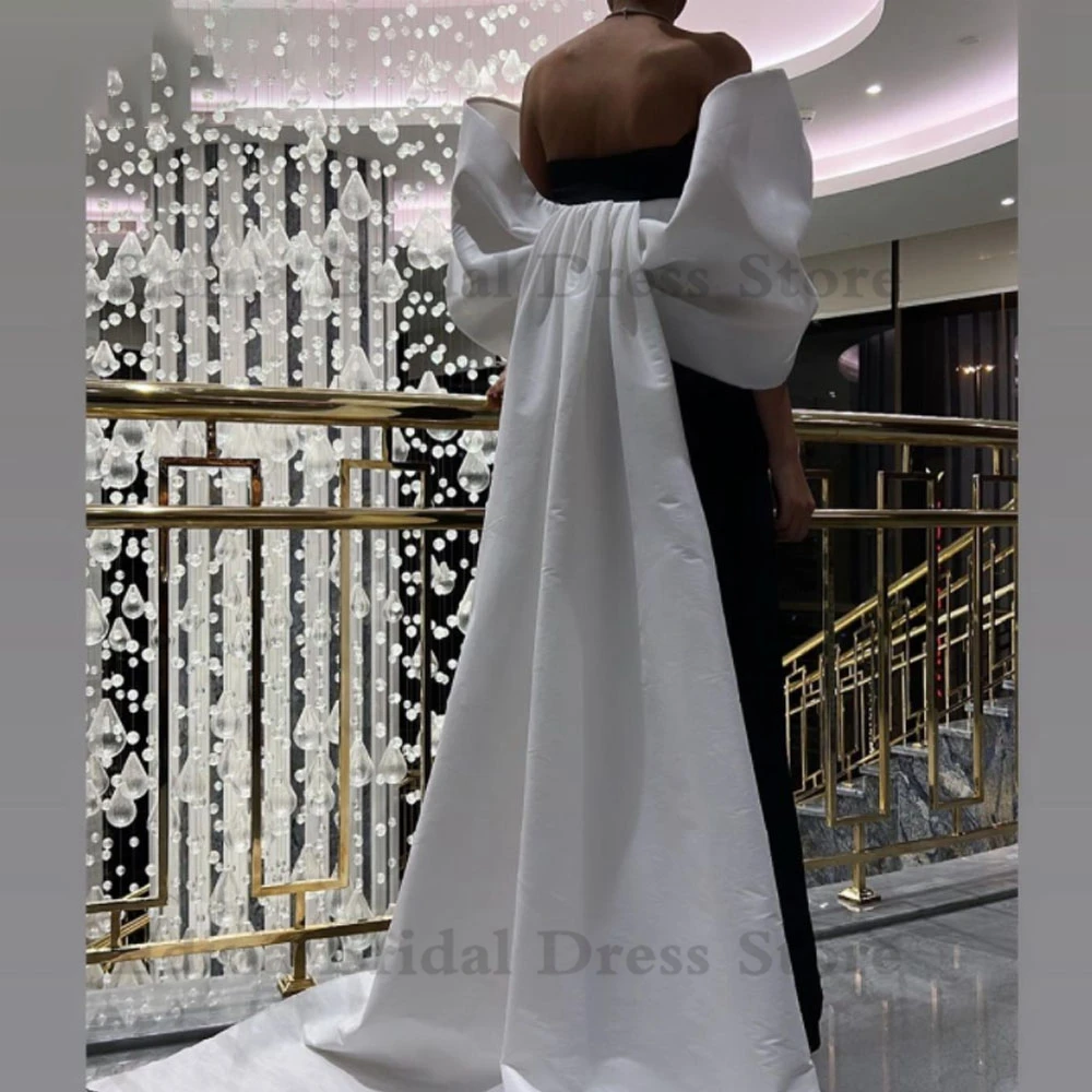 Classic Bow Off Shoulder Strapless Evening Dress with Train Satin Bow Floor-Length High-end Prom Gowns Backless فستان حفلات الز