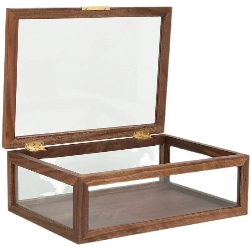 

Portable solid wood glass Dresser transparent Ring box Cabinet shoe Tea table Wooden jewelry Storage dustproof Simplicity