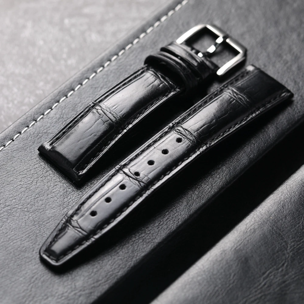 Handmade Black Crocodile Leather Bracelet For Pilot 17 18 Genuine leather Strap 20MM 21MM 22MM Black Vintage Men Br