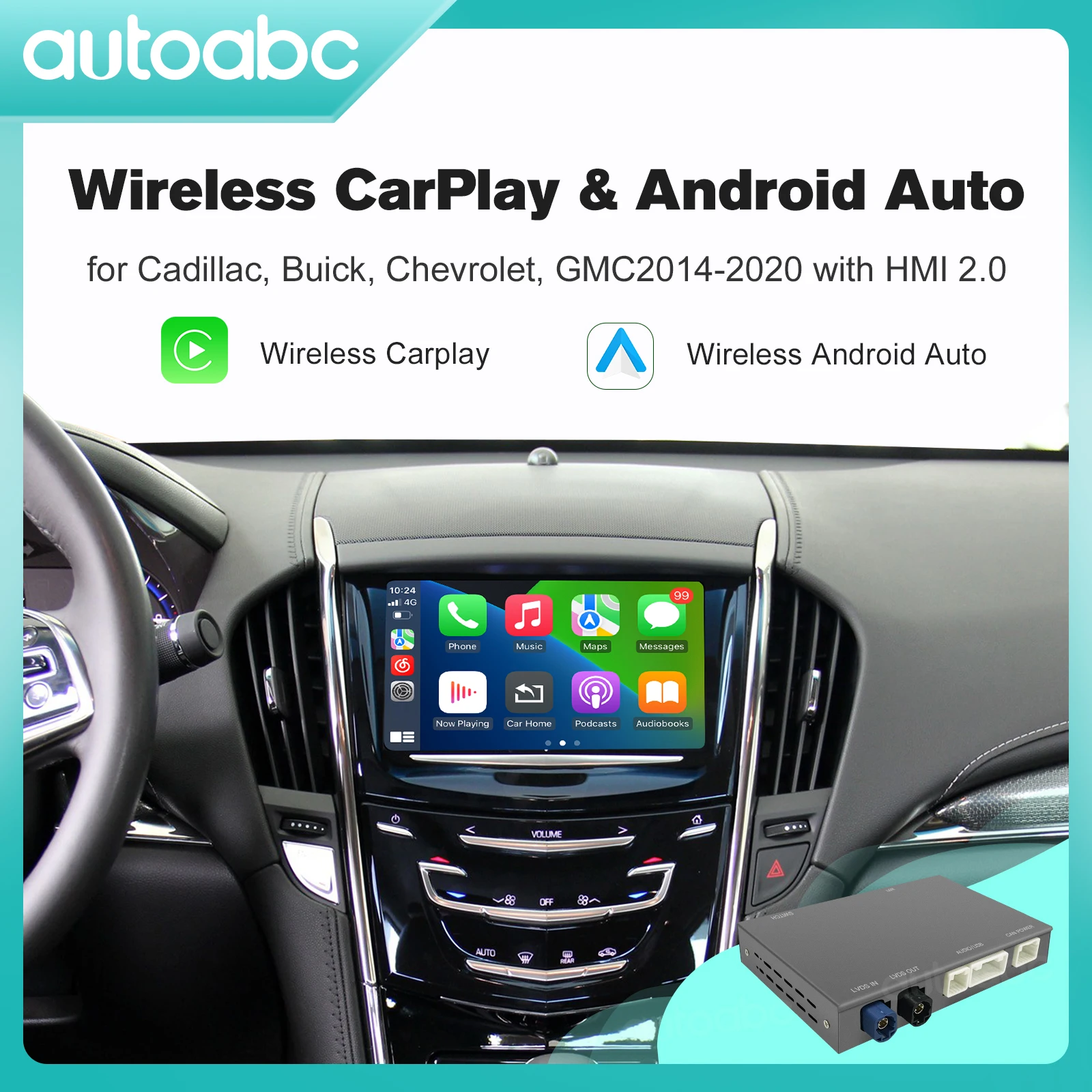 

Wireless CarPlay Android Auto For Cadillac Buick Chevrolet GMC 2014-2020 With HMI 2.0 Support Mirrorlink,AirPlay, Reverse Camera