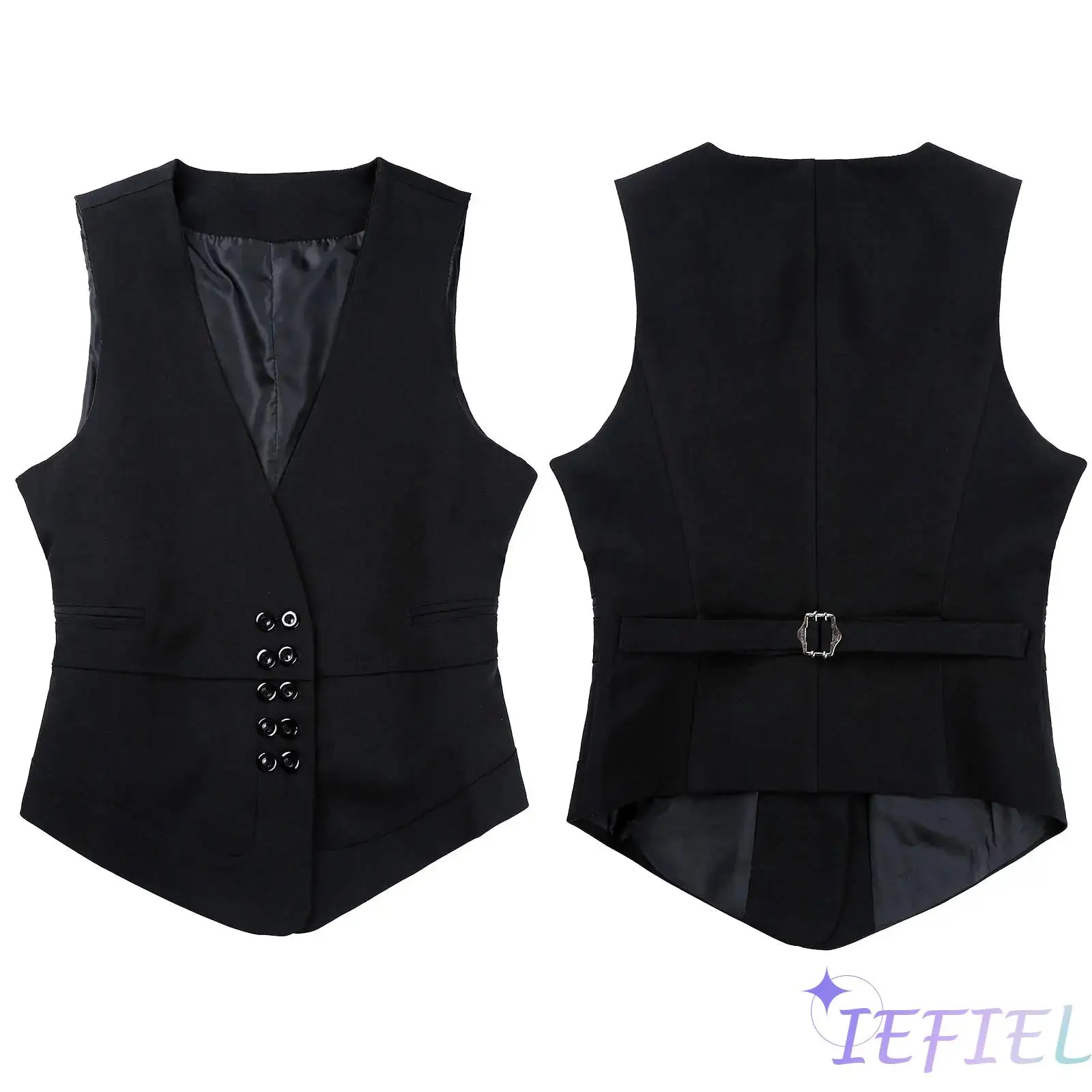 

Office Party Commuting Women Formal Casual Daily Wear Pure Color Waistcoat V Neck Double-Breasted Button Down Fully Lined Vest