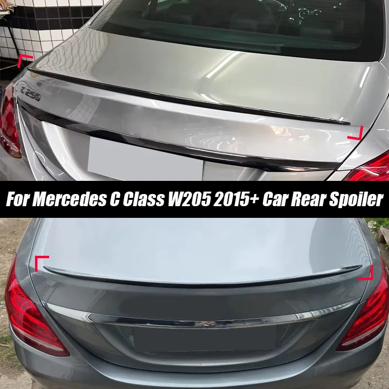 Für Mercedes Benz W205 C Klasse AMG 2015+ C43 C63 C200 C250 C300 C400 Auto Hinten Stamm Spoiler Lip trim Glanz Schwarz Gummi