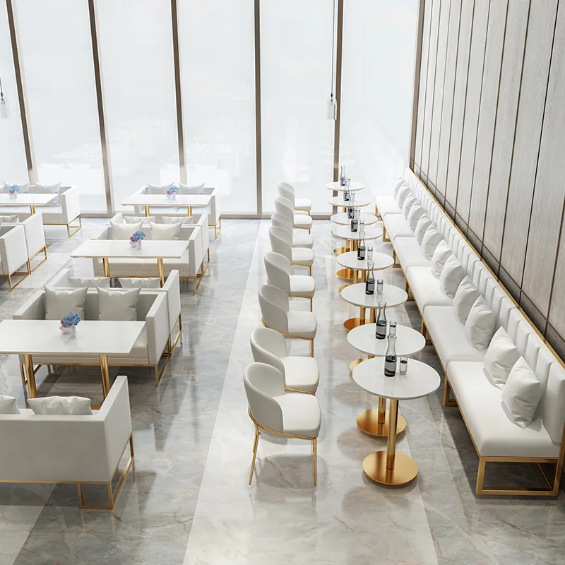 Modern Contemporary Restaurant Set Includes Sofa Couch Metal Chairs Tables for Dining Cafe & Living Room Coffee Shop Furniture