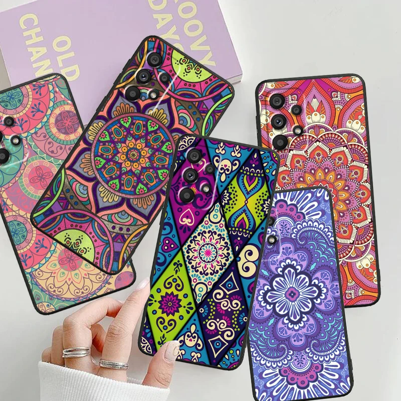 Mandala Flowers Beautiful Art For Samsung A53 A52 A33 A32 A51 A71 A21S A13 A73 A55 A22 A23 A35 A72 A54 A12 5G Black Funda