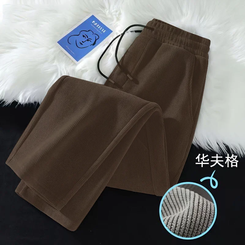 Thickened Fleece Lined Loose Straight Leg Pants Women's Thin Elastic Casual Versatile Warmth High Waist Zipper Pocket Polyest...