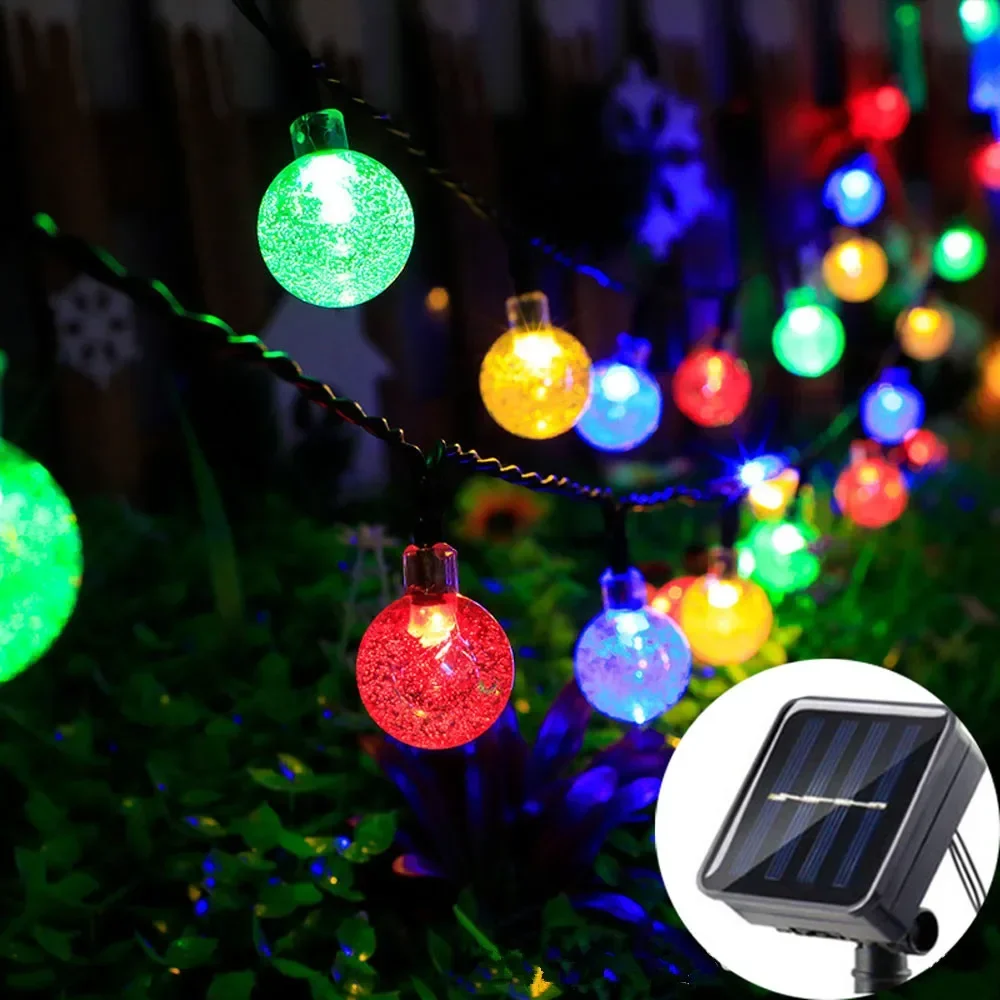 20/50/100 LED Solar String Lights, Warm White, Outdoor Crystal Globe Lights, Waterproof Solar Festoon Fairy Light For Garden