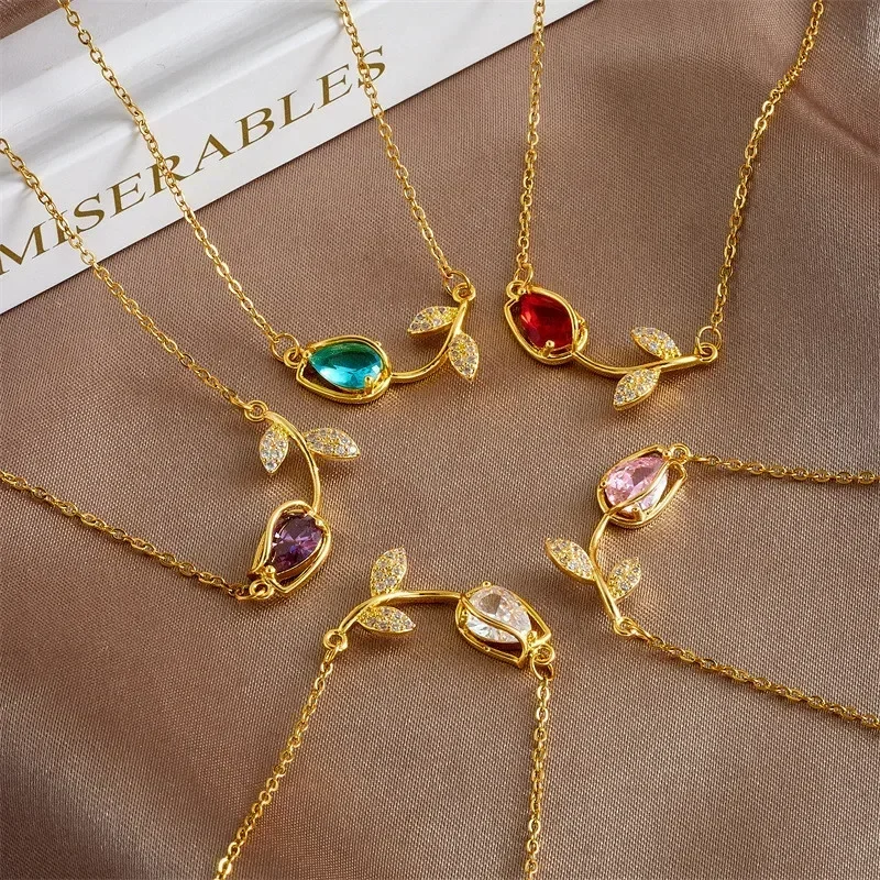 Women's Holiday Gift: High-end Luxury Tulip Sparkling Zircon Jewelry Necklace For Mom And Girlfriend