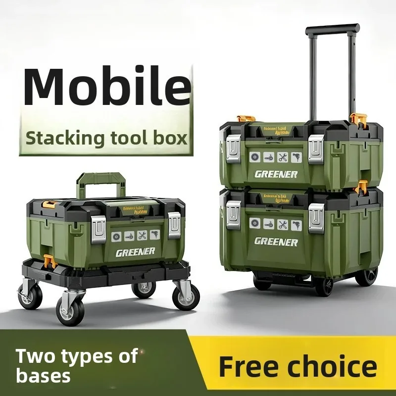 Organizer Box Tool Box Tool Chest Stackable Toolbox Set Large Hardware Wide Storage Tote Luggage Rolling Handle Multi Function