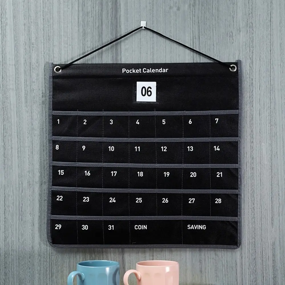 Nonwoven Fabric Monthly Money-saving Calendar Wall Hanging with Banknote Slots Wall Storage Bag with Calendar