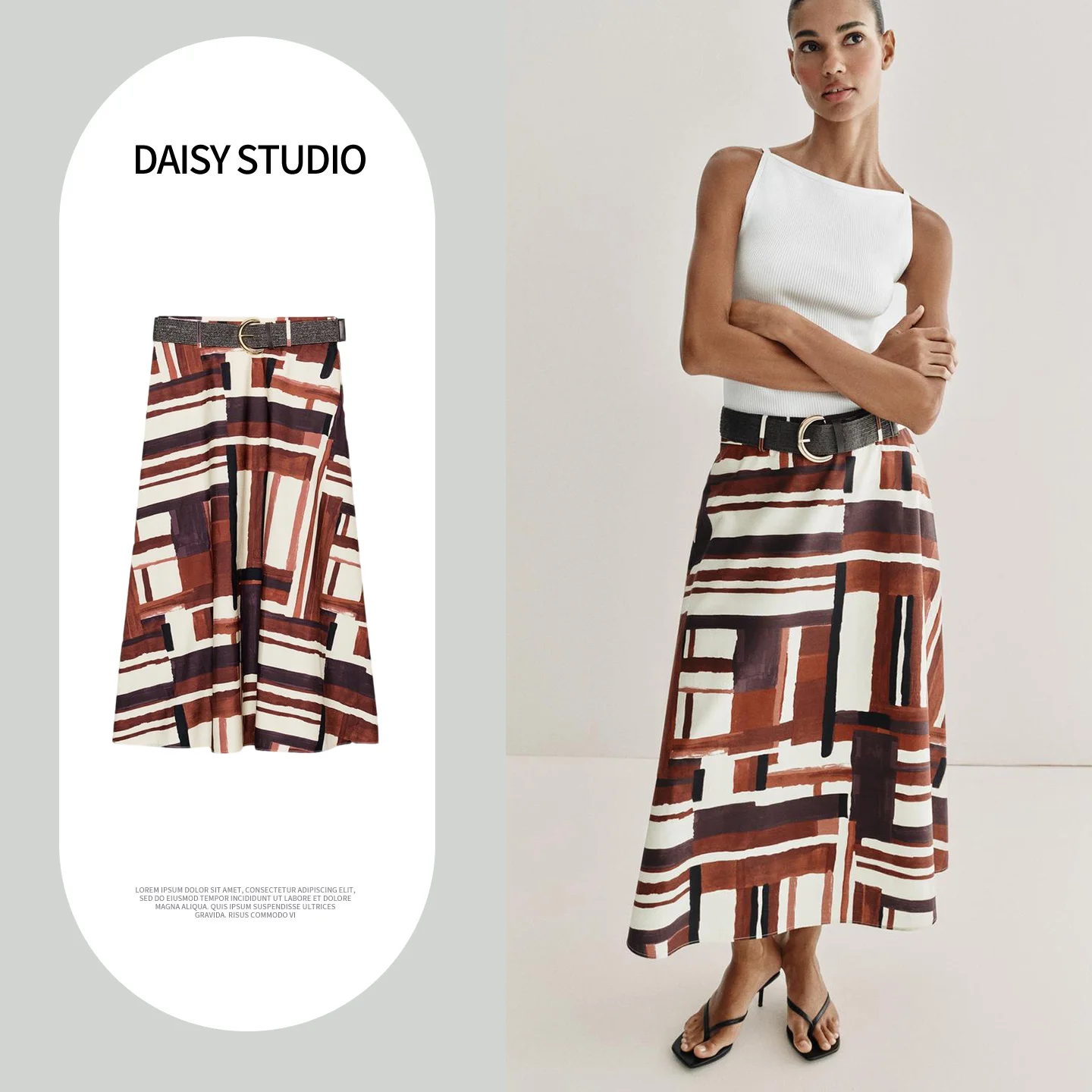 

Новая женская длинная юбка А-силуэта с высокой талией, на молнии, с поясом, с праздничным принтом, повседневная, модная, из полиэфирного волокна