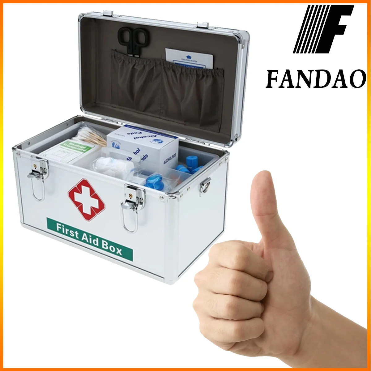 

Aid Box Large Lockable 2 Layer First Aid Case Durable Aluminum Frame Medicine Storage Container Box for Home Travel Workplace