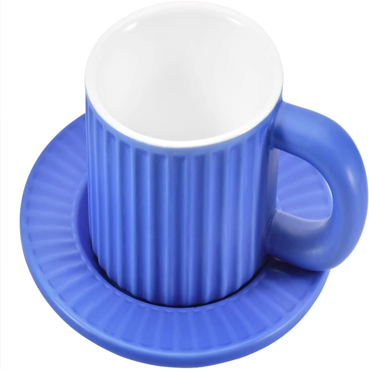 

Ceramic , Vertical Stripe Cup with Saucer for Office and , Dishwasher and Microwave , 6.5 oz/200 ml for Latte Tea Milk (Green)