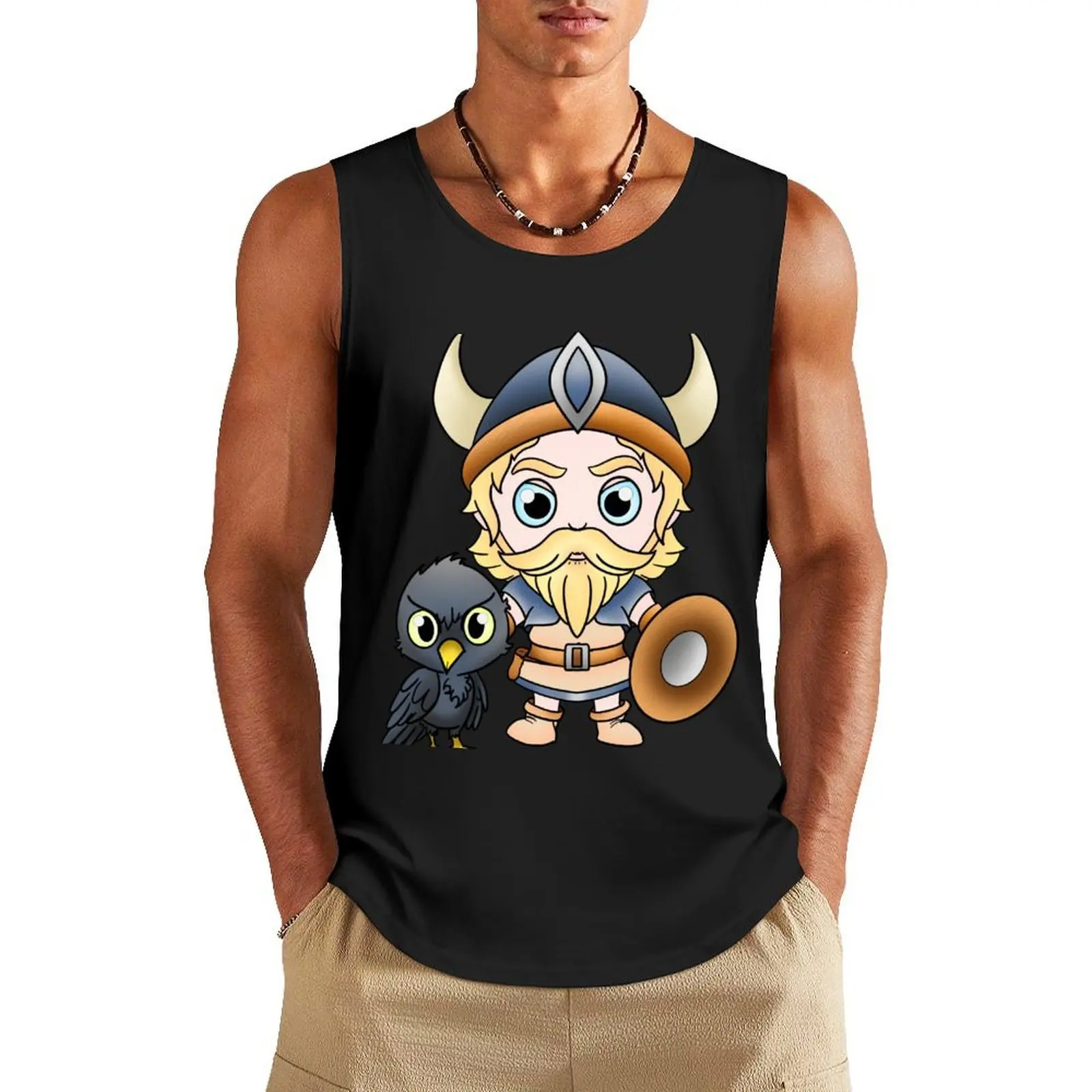

Viking with Raven / Epic Illustration / Nordic Fantasy Art Tank Top Men's fitness t-shirt Men's tops T-shirt Men's gym
