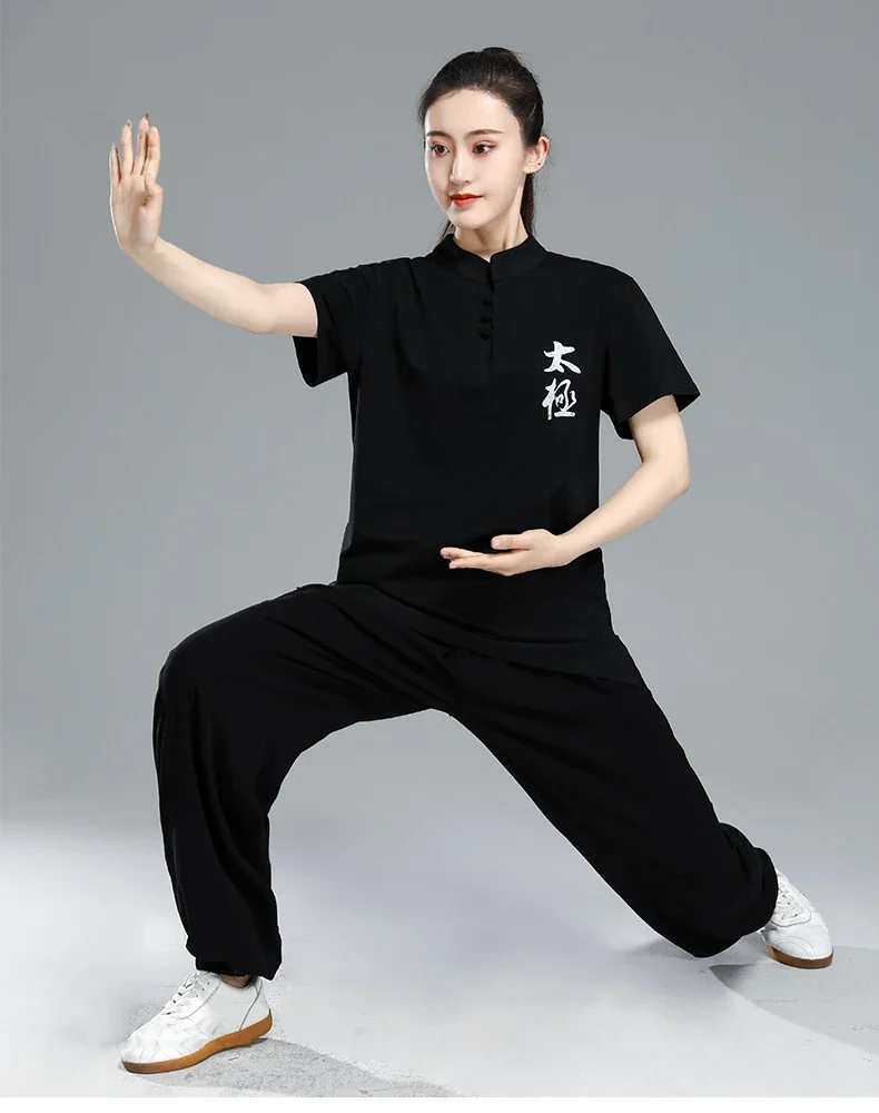 Tai Chi T-short short sleeved  summer men's and women's Tai Chi T-shirt solid color cotton team competition