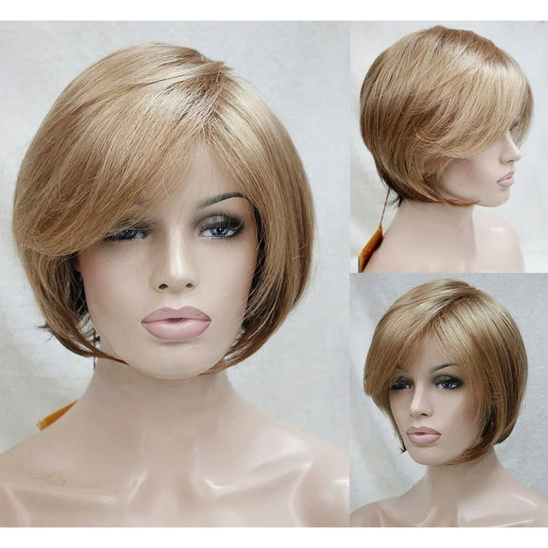 Women Wig Ladies Wig Short Golden Blonde Straight Synthetic Hair Wigs