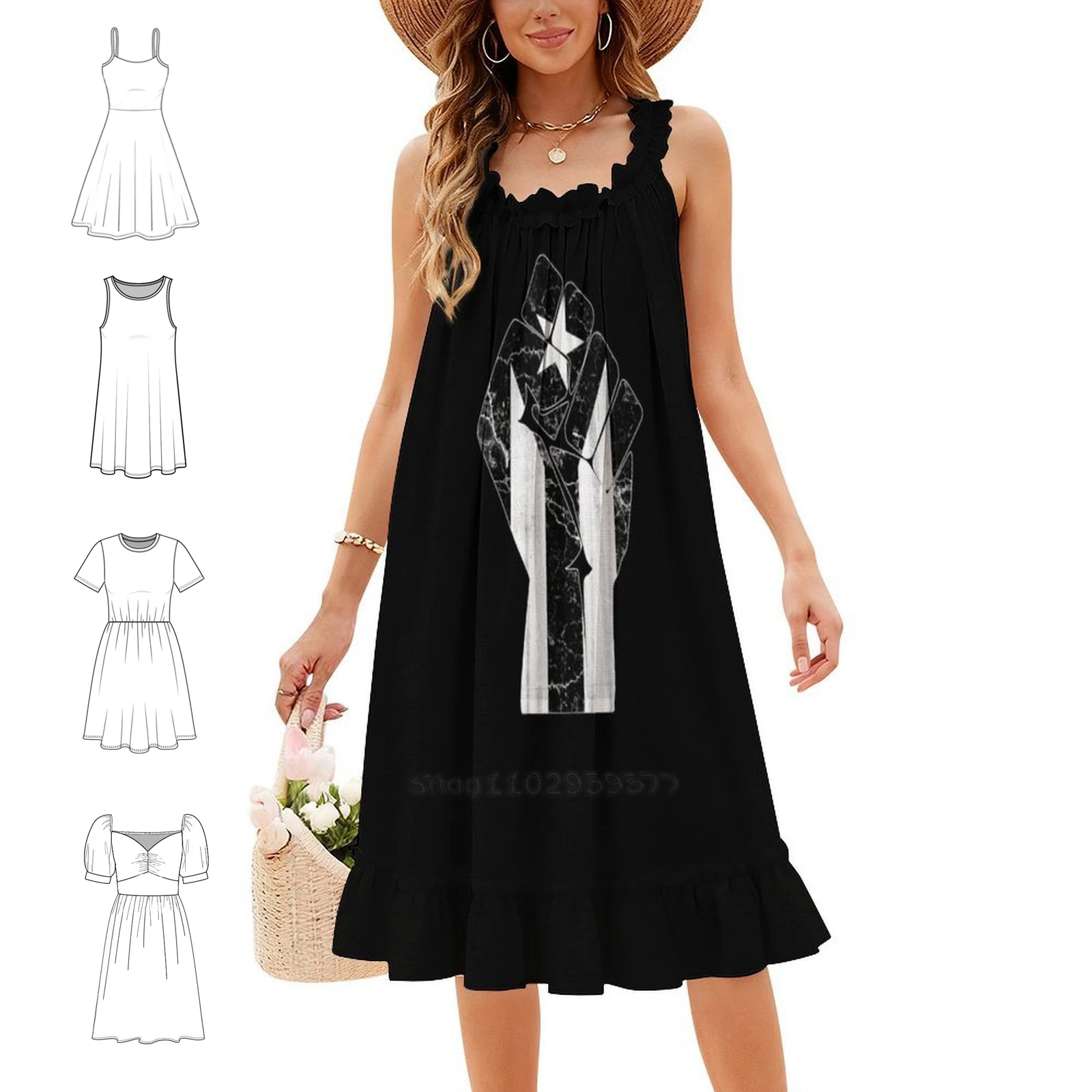 Puerto Rico Resiste Black Flag Korean Style Dress For Women Elegant Casual Dress For Party Or Daily Wear Puerto Rico Resiste