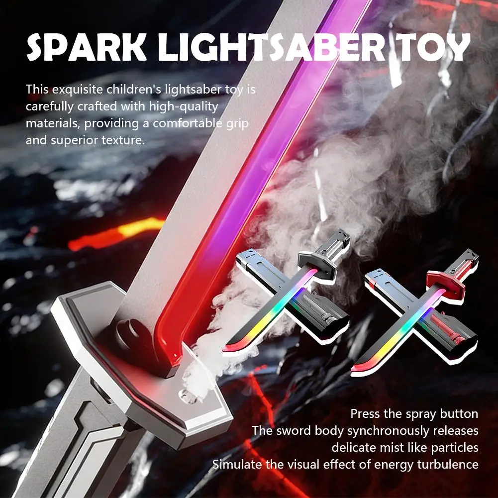 Brinquedo de espada com luz de spray com som de laser e brilho de LED - sabre de luz sensorial de alta tecnologia legal para crianças meninos, seguro