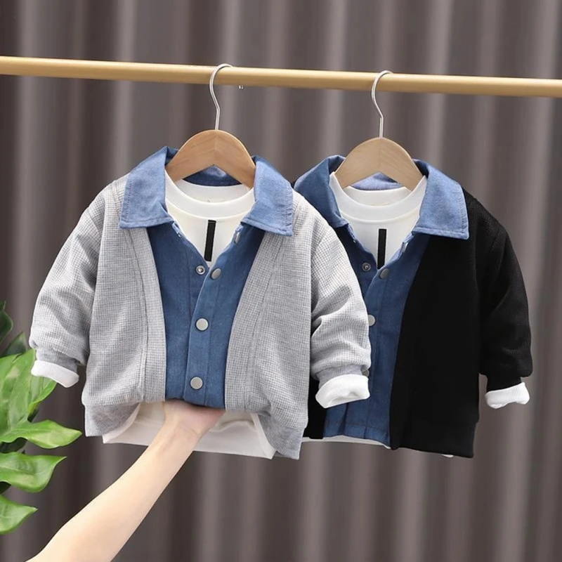 Autumn Boys Fashion Denim Cardigan Jacket Kids Long Sleeve Casual Overcoat Tops Children Soft Cotton Outdoors Sports Cowboy Coat