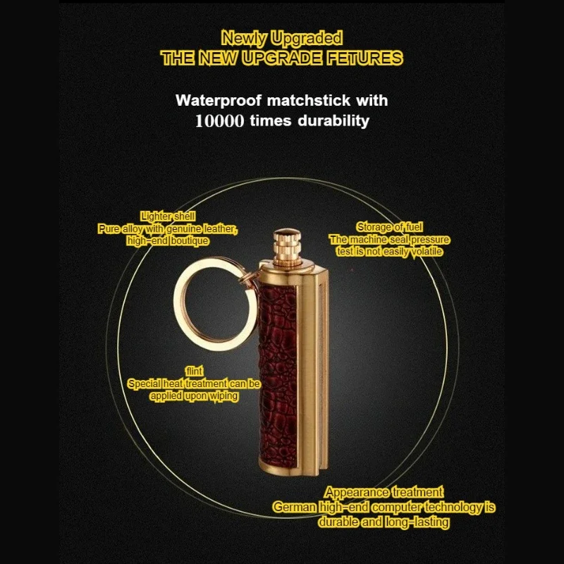 New Portable Retro Keychain Lighter, Ten Thousand Match Metal Lighter, Elegant Open Flame Waterproof Outdoor Vintage Lighter