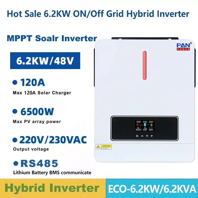 New Arrival 6kw 120a mppt 48v on off grid hybrid solar power inverter