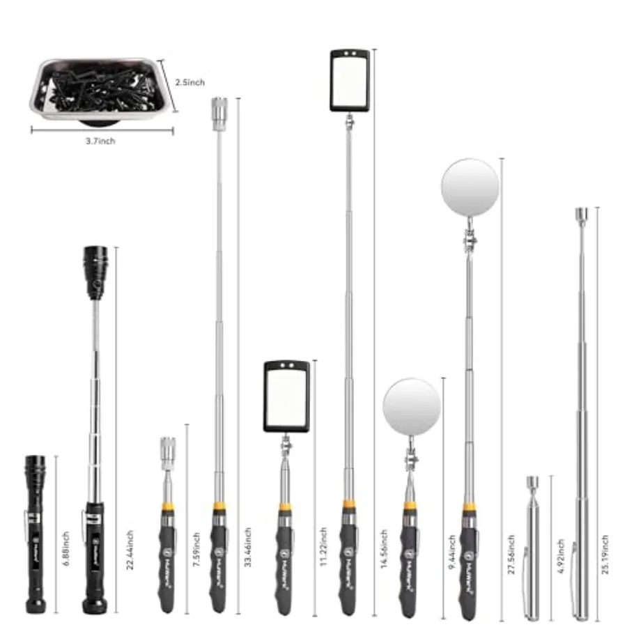 Mulwark 7-Piece Telescoping Magnetic Pickup Tool Set, Versatile Magnet Tool with 1lb and 5lb Magnet Sticks, 360° Swivel Inspect