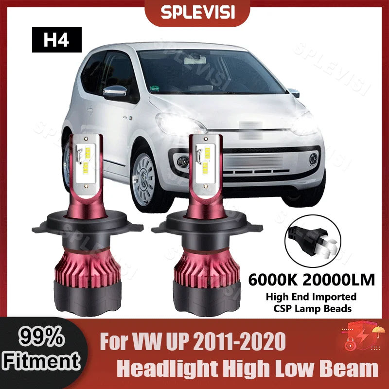 1 Pair Fitment Headlight High Low Beam 200W CSP Chips For VW UP 2011 2012 2013 2014 2015 2016 2017 2018 2019 2020 LED Light Bulb